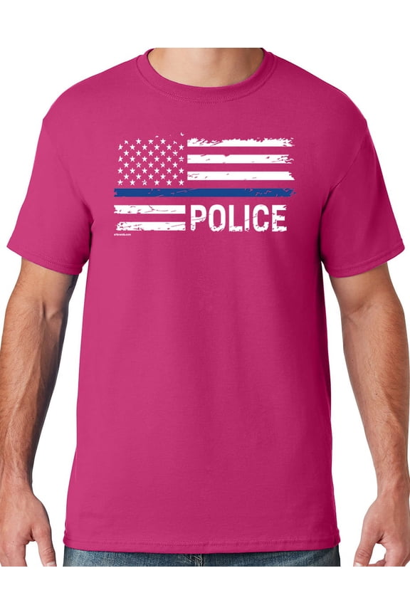 Mens Police Thin Blue Line T-shirt, 5XL Cyber Pink