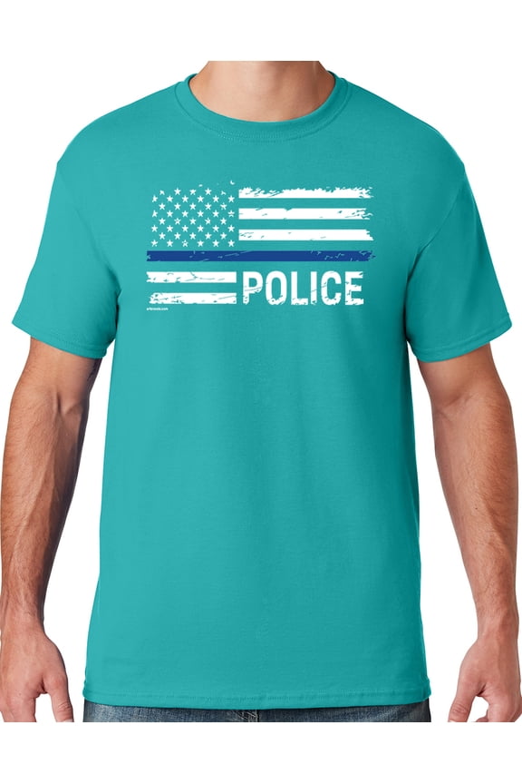 Mens Police Thin Blue Line T-shirt, 5XL Jade