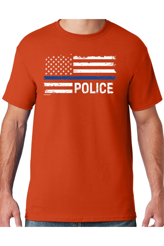 Mens Police Thin Blue Line T-shirt, Medium Burnt Orange