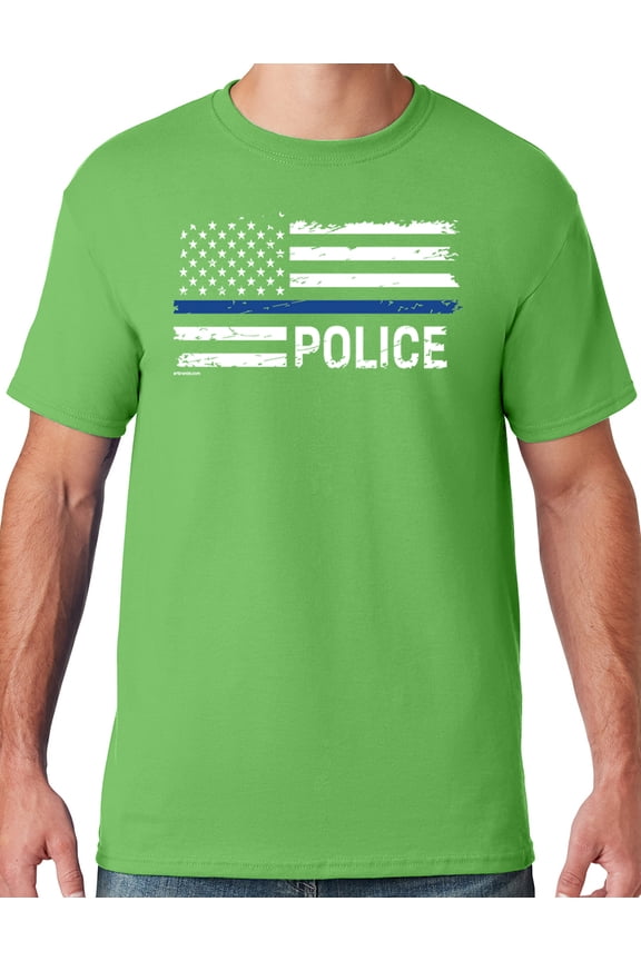 Mens Police Thin Blue Line T-shirt, Medium Kiwi Green
