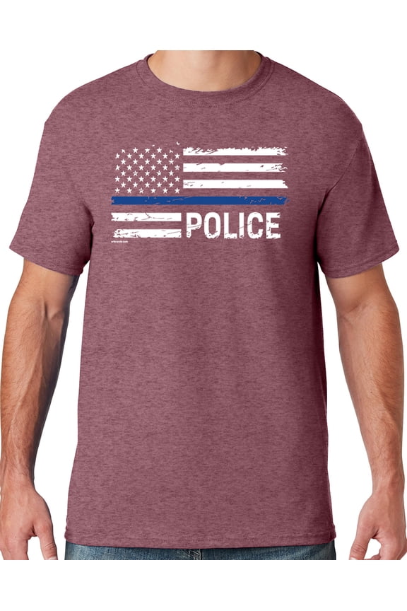Mens Police Thin Blue Line T-shirt, XL Vintage Heather Maroon