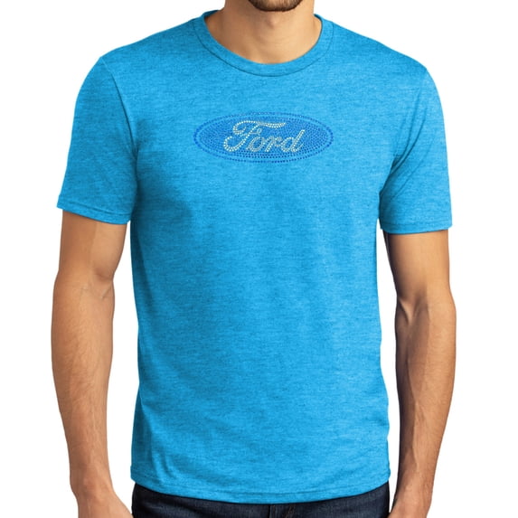 Buy Cool Shirts Mens Rhinestone FORD OVAL Logo T-shirt, 2XL Turquoise Frost
