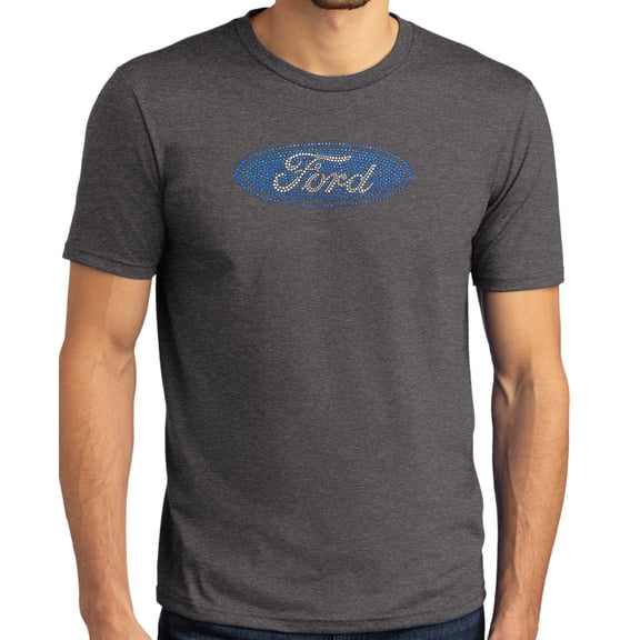 Buy Cool Shirts Mens Rhinestone FORD OVAL Logo T-shirt, Extra-Small Heather Charcoal