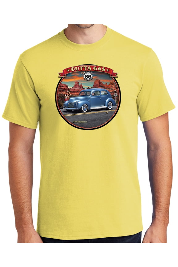 Outta Gas on Rt Route 66 Cotton T-shirt, 4XL Yellow