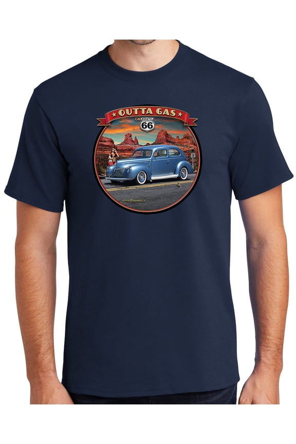 Outta Gas on Rt Route 66 Cotton T-shirt, 5XL Navy Blue