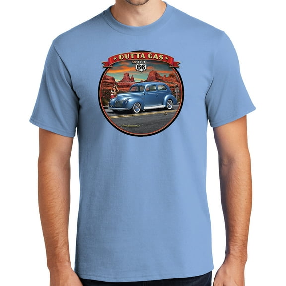 Buy Cool Shirts Outta Gas on Rt Route 66 Cotton T-shirt, Small Light Blue