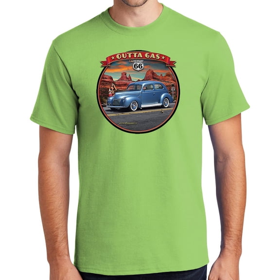 Buy Cool Shirts Outta Gas on Rt Route 66 Cotton T-shirt, Small Lime Green