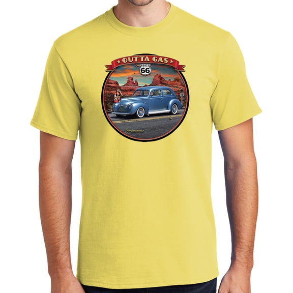Buy Cool Shirts Outta Gas on Rt Route 66 Cotton T-shirt, XL Yellow