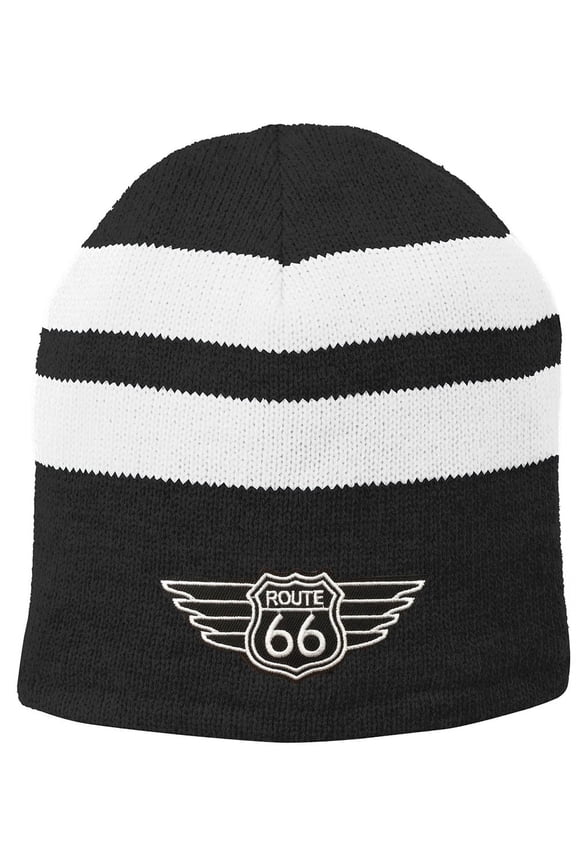 RT Route 66 Patch Acrylic Beanie Hat Cap, Black/White