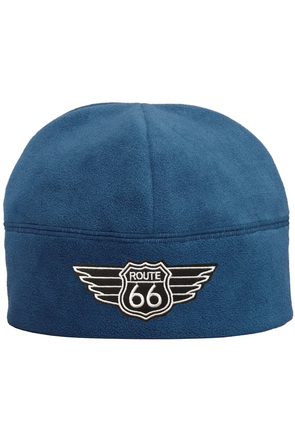 RT Route 66 Patch Fleece Beanie Hat Cap, Lagoon Blue