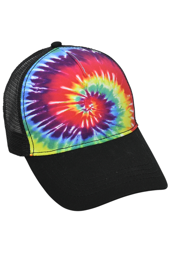 Tie Dye Foam Trucker Hat with Mesh Back, Reactive Rainbw