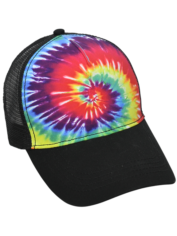 Tie Dye Foam Trucker Hat with Mesh Back, Reactive Rainbw