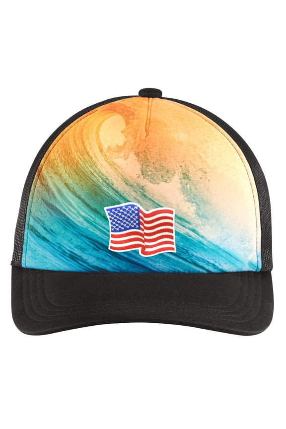 Waving USA American Flag Trucker Hat with Mesh Back, Surf