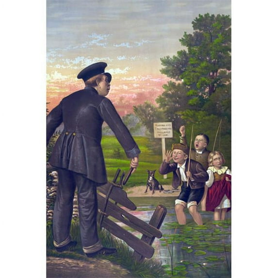 Buy Enlarge 0-587-23705-8P20x30 Policeman Catches Young Children in a Pond- Paper Size P20x30