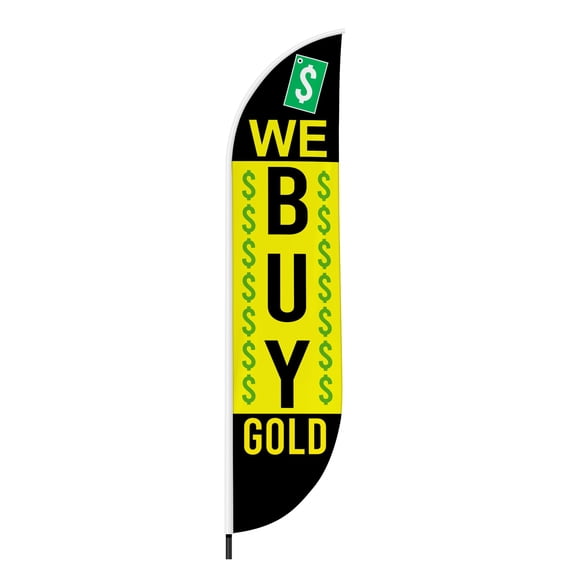 We Buy Gold Feather Flag(11.5Feetx2.5Feet) By Dreamcontroller | Outdoor Business Advertising Tall Flag | Weather-Resistant Knitted Swooper Flag | Made In Usa | Hd Print (Flag Only)