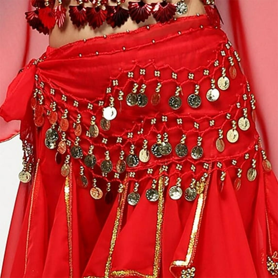 Buy Home Chiffon Dangling Gold Belly Dance Hip Skirt Scarf Wrap Belt (Black)