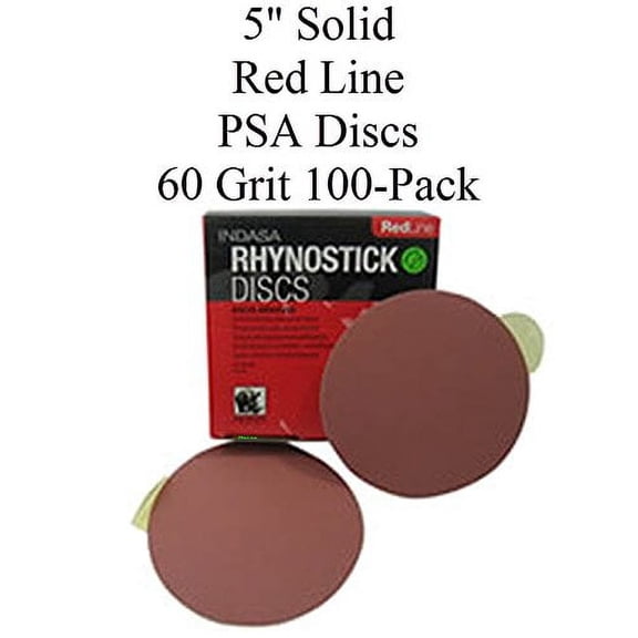 Buy Indasa 5-inch Rhynostick Red Line PSA Solid Sanding Discs – Grit 60 (500 Series, 100/Box)