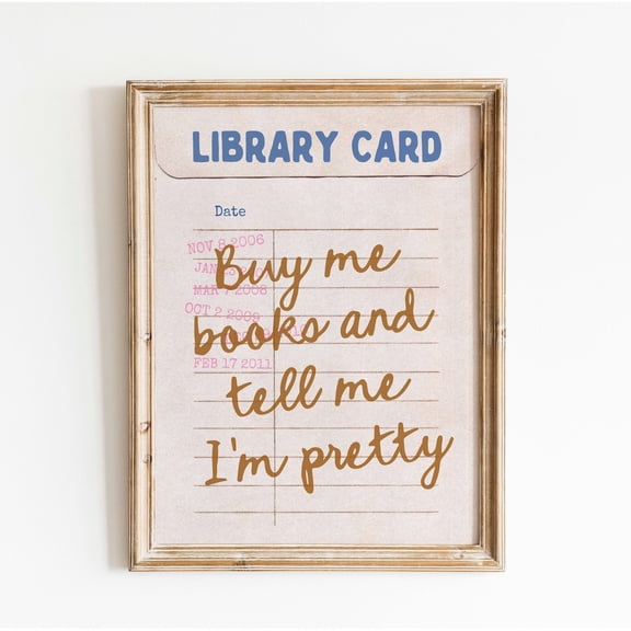 Buy Me Books Library Card Print Bookish Wall Decor Reading Room, Unframed Canvas 12x16in