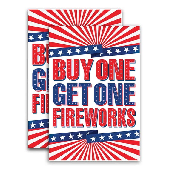 Buy One Get One Fireworks (24" X 36") Vinyl Decal Only (Pack of 2) |Sign|Sticker|Poster