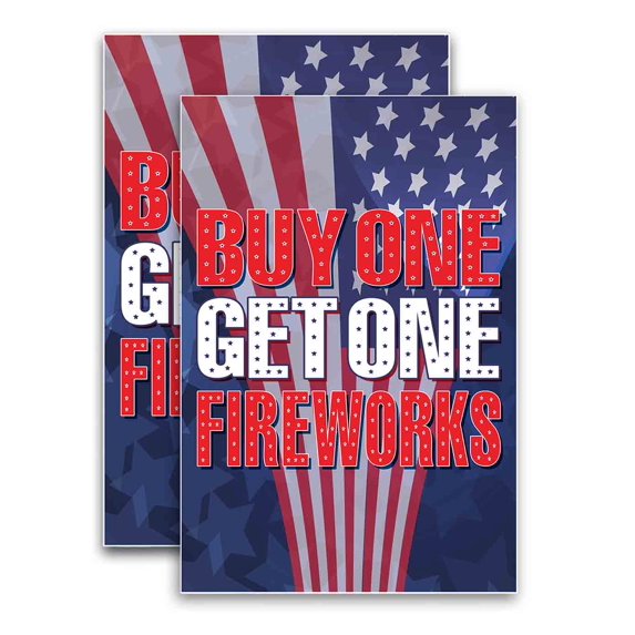 Buy One Get One Fireworks (24" X 36") Vinyl Decal Only (Pack of 2) |Sign|Sticker|Poster