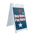 thumbnail image 1 of Buy Here Pay Here 24" x 36" Double Sided A-Frame Sidewalk Sign Includes 2 Installed Decals Foldable Portable White Signicade Sandwich Board Car Dealership Financing No Credit Needed, 1 of 6