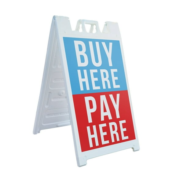 Buy Here Pay Here 24" x 36" Double Sided A-Frame Sidewalk Sign Includes 2 Installed Decals Foldable Portable White Signicade Sandwich Board Car Dealership Financing No Credit Needed