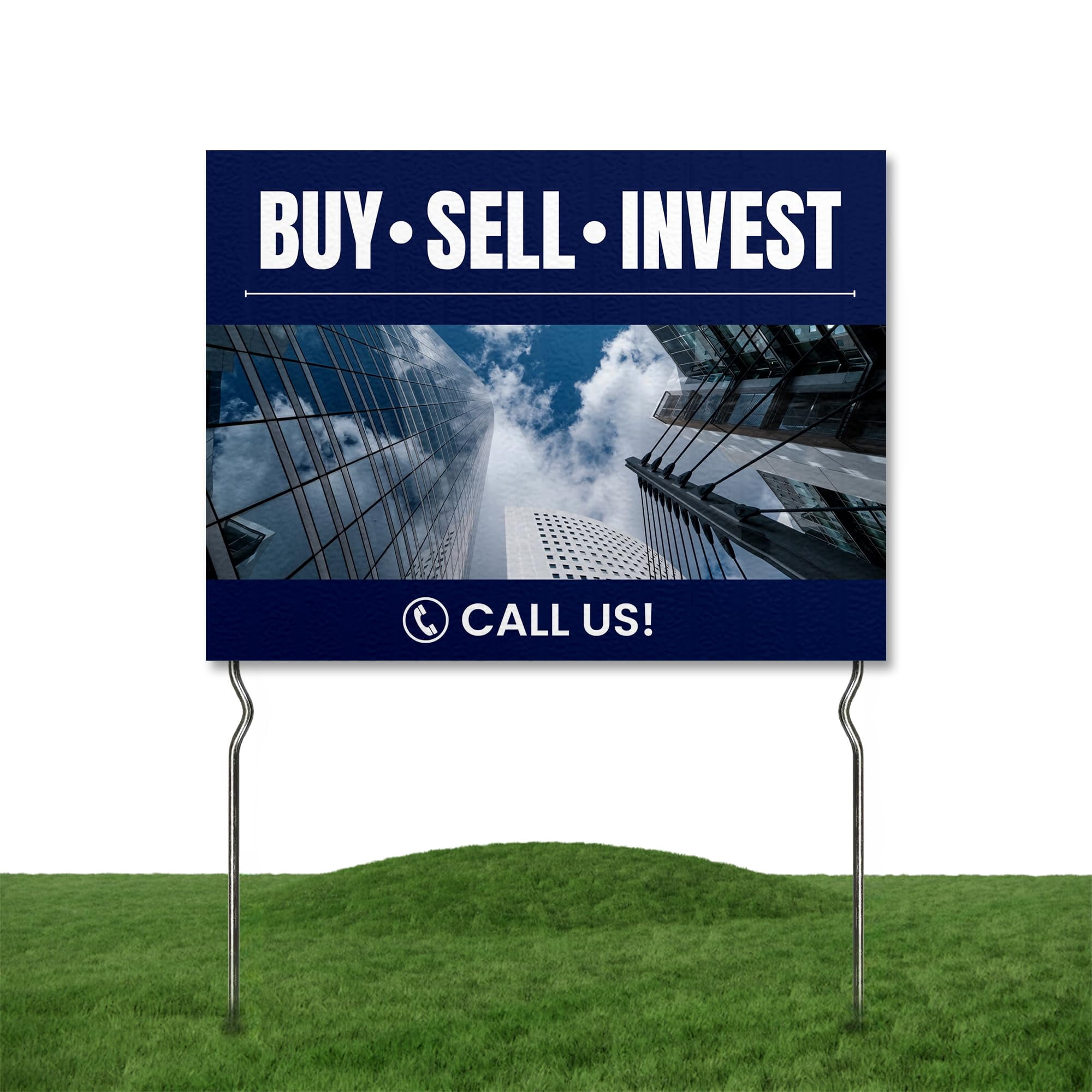 Buy • Sell • Invest - Call Us! Yard Sign by DC | 24"x18" Double Sided Real Estate Garden Sign with 13” Metal Stakes | Outdoor Signs Waterproof for Lawn, Patio, Sidewalk & House | Set of 4