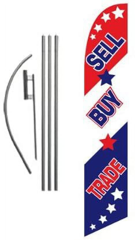 Buy Sell Trade Advertising Feather Banner Swooper Flag Sign with Flag Pole Kit and Ground Stake