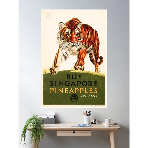 Buy Singapore Pineapples In Tin Tiger Vintage Canned Food Advertisement Poster Wall Art, Modern Wall Decor For Living Room Bedroom, 12x18 UNFRAMED