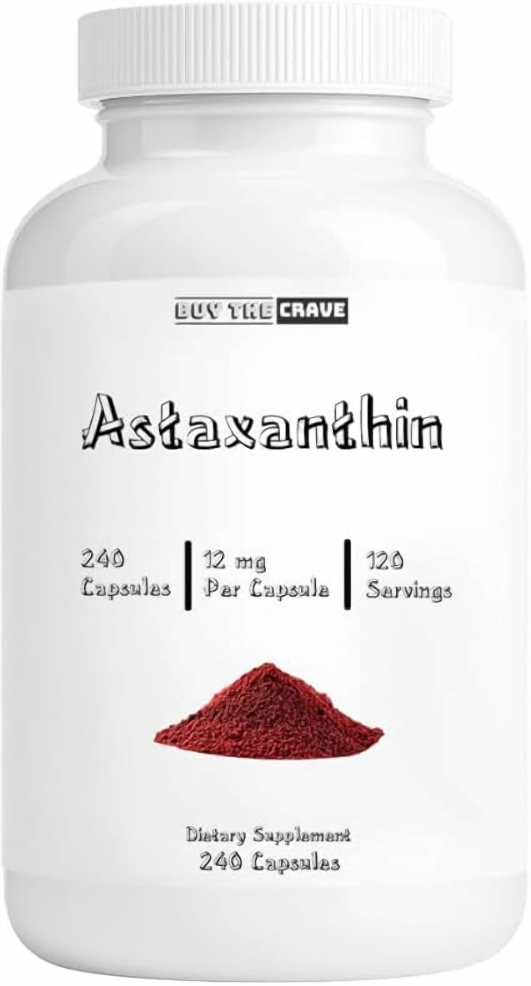 Buy The Crave Astaxanthin 12mg Extra Strength, Antioxidant Support, 240 Capsules (120 Servings), Gluten Free