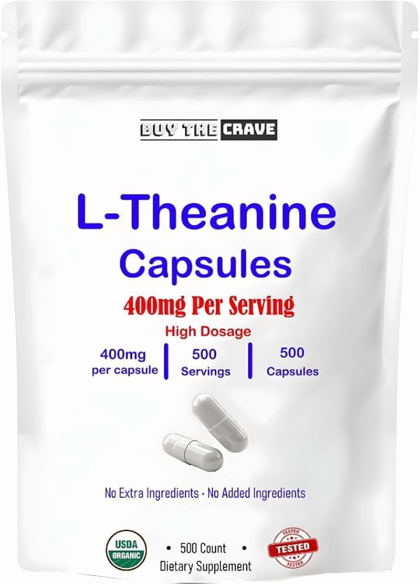 Buy The Crave L-Theanine 400mg Extra Strength – Double Strength Formula, Non-GMO & Gluten Free, 500 Capsules