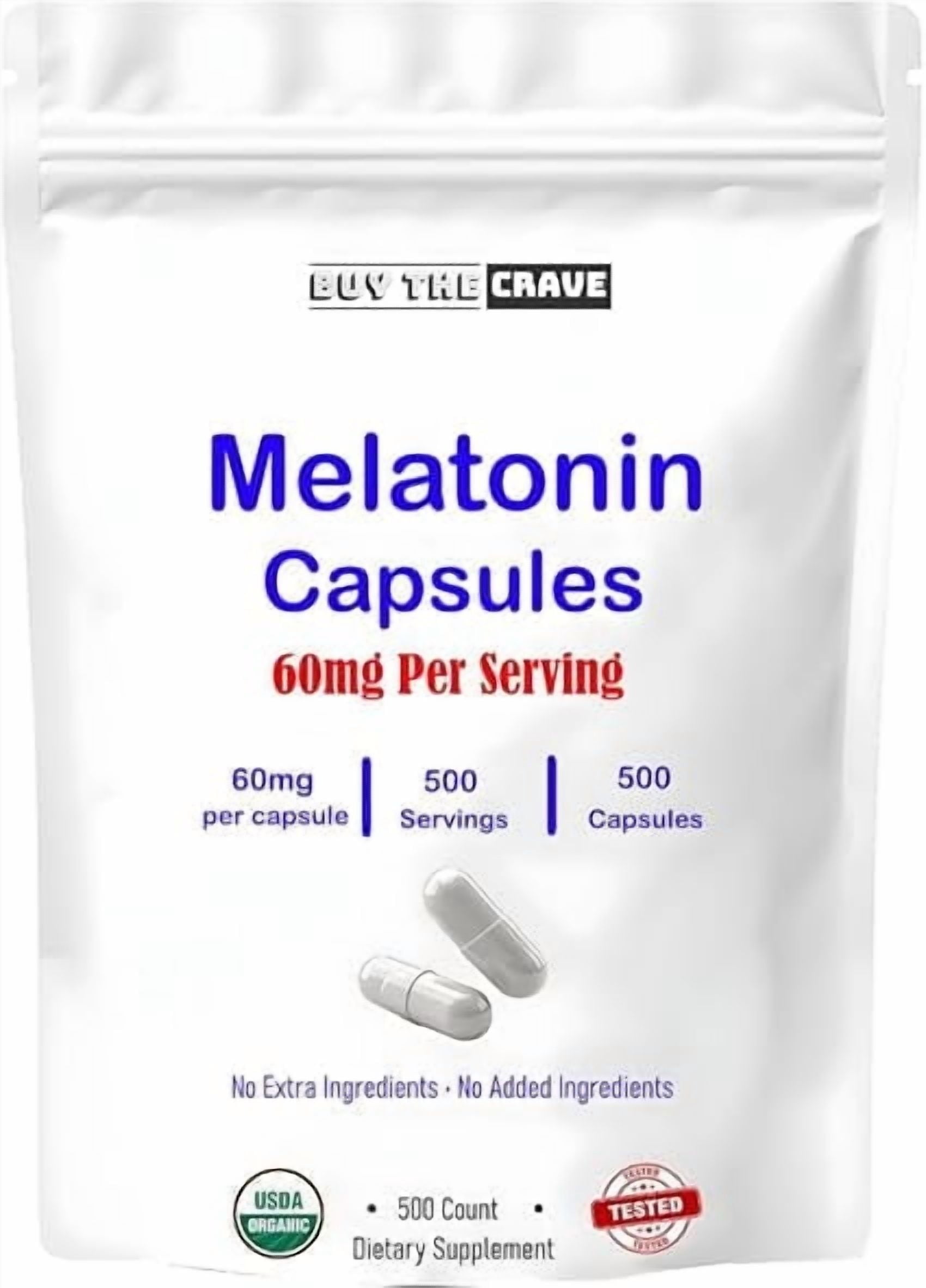 Buy The Crave Melatonin 60mg Extra Strength – High-Dose Sleep Support for Adults, 500 Capsules