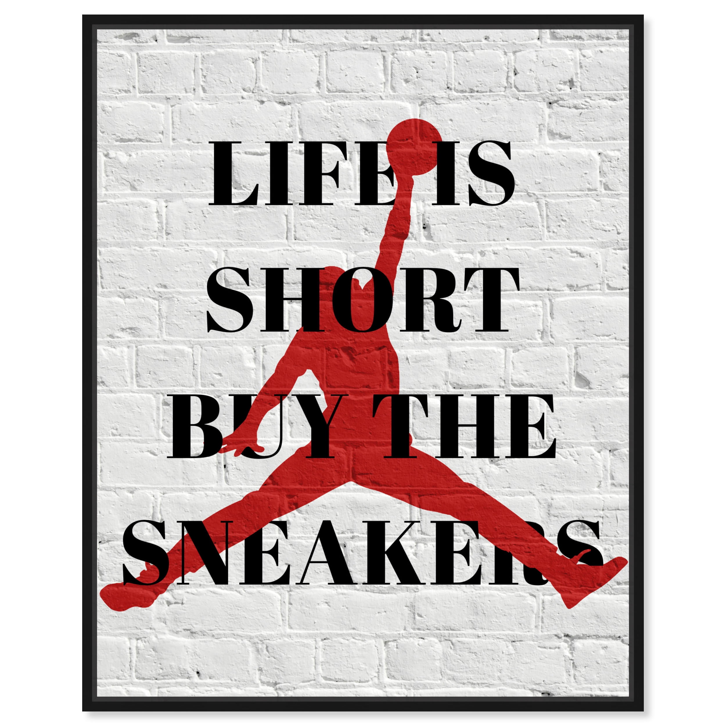 Life Is Short Buy The Sneakers Red and White Canvas Wall Art
