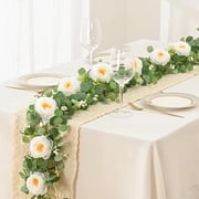 Buy Together 2 Pcs Artificial Eucalyptus Garlands with White Camellias & 2 Pcs Artificial Eucalyptus Garlands with Pink Roses