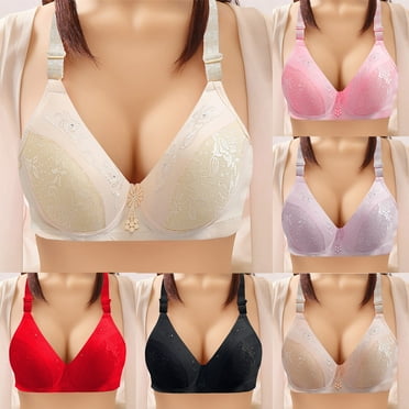 Buy Two, Save More: Bra for Women, Sujetador para mujer, Women's Non Steel Ring Style Printed Gathered Middle Button Breathable Underwear Daily Bra SOPATENOR Beige L