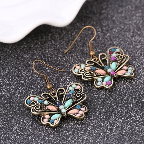 （Buy one get two free）Bohemian Women Butterfly Dragonfly Rhinestone Charm Hook Earrings Jewelry Gift-1