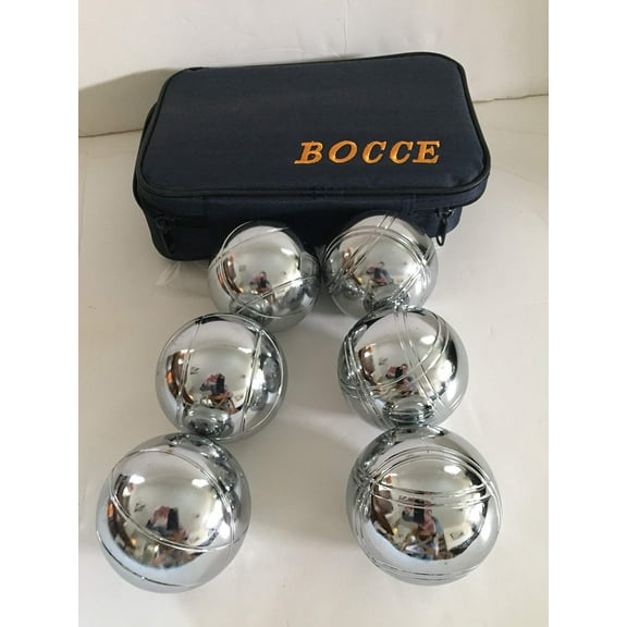 BuyBocceBalls 73mm Metal Petanque Set with 6 Silver Balls and Blue Case