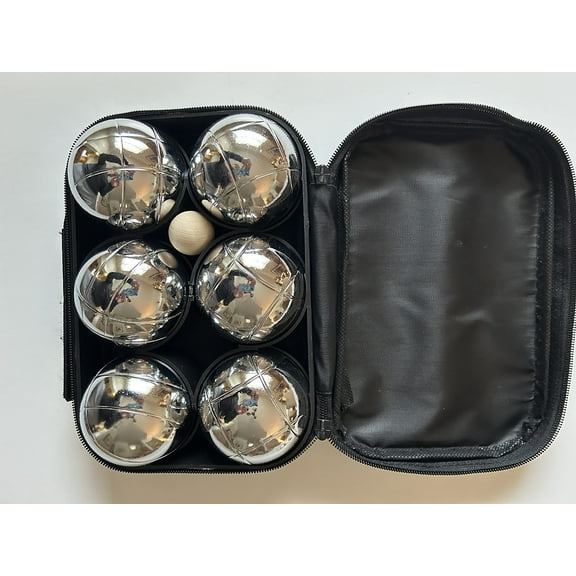 BuyBocceBalls 73mm Metal Petanque Set with 6 Silver Balls and Green Case