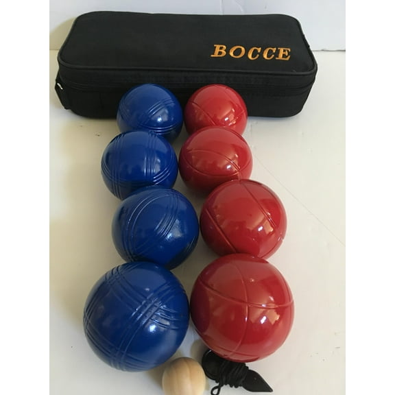 BuyBocceBalls Listing -73mm Metal Bocce/Petanque 8 Ball Set with 4 Blue and 4 red Balls and Black Bag