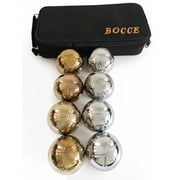 BuyBocceBalls Listing - 73mm Metal Bocce and Petanque Set with 8 Gold and Silver Balls 4 Striping Patterns and Green Bag - Single