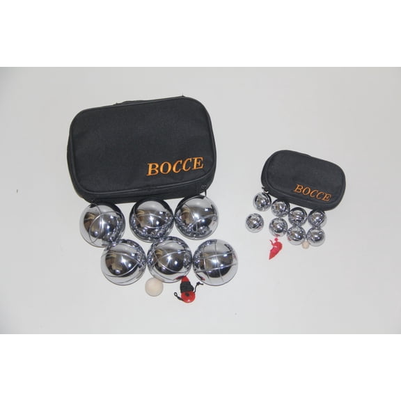 BuyBocceBalls Listing - Combo 73mm Metal Petanque and Mini Bocce 2 Pack with Black Bags
