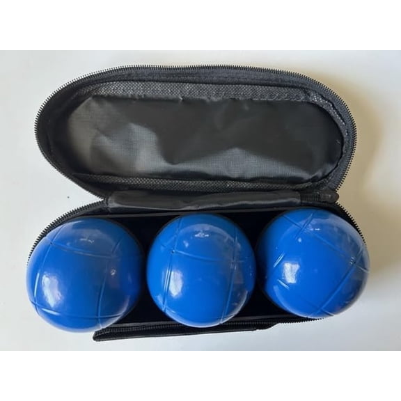 BuyBocceBalls Listing - Unique 3 Ball 73mm Metal Boules Set with 3 Blue Balls