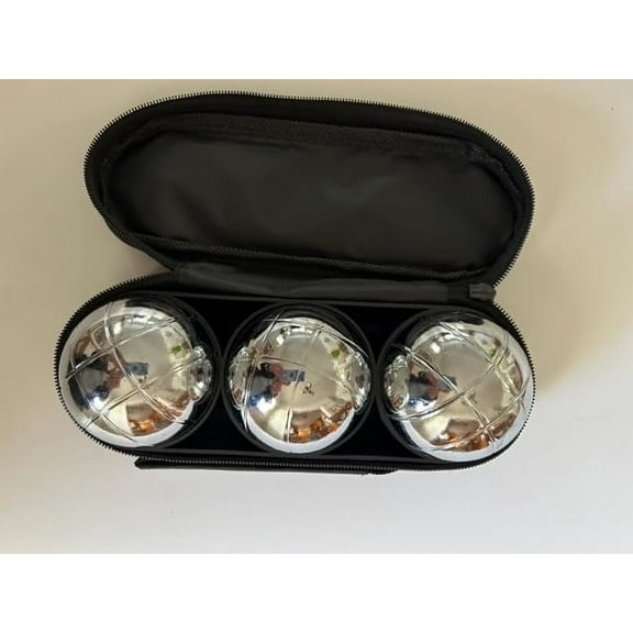 BuyBocceBalls Listing - Unique 3 Ball 73mm Metal Boules Set with 3 Silver Balls