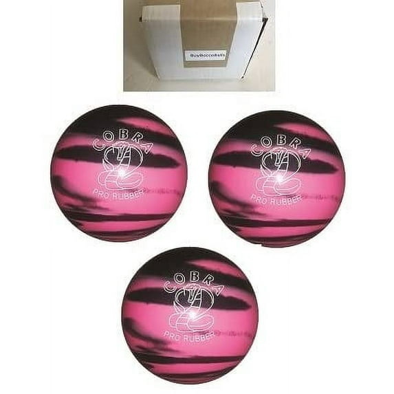 BuyBocceBalls New Listing (4 3/4 inch- 3lbs. 6oz.) - 3 Balls - EPCO Duckpin Bowling Ball - Cobra Pro Rubber - Pink & Black
