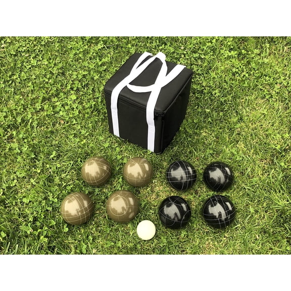 BuyBocceBalls New Listing - Unique Bocce Sets - 107mm with Olive Brown and Black Balls, Black Bag