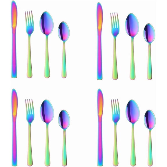BuyGo Rainbow Silverware Set Flatware Set Stainless Steel Colorful Dinnerware Set 16-Piece Multicolor Cutlery Set, Service for 4