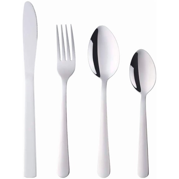 BuyGo Silverware Set Flatware Set Stainless Steel Dinnerware Set 4-Piece Cutlery Set, Service for 1, Silver