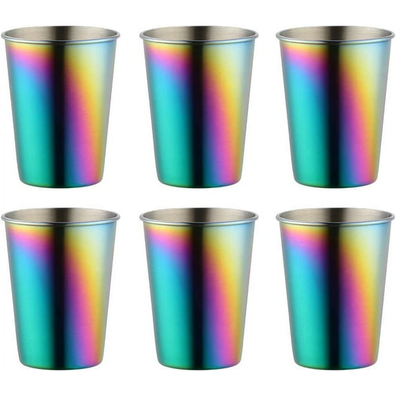 BuyGo Stainless Steel Reusable Drinking Cup, Eco-friendly Stackable Metal Tumblers, Unbreakable and Druable Flatware, 12 Oz(350ml), Set of 6, Rainbow