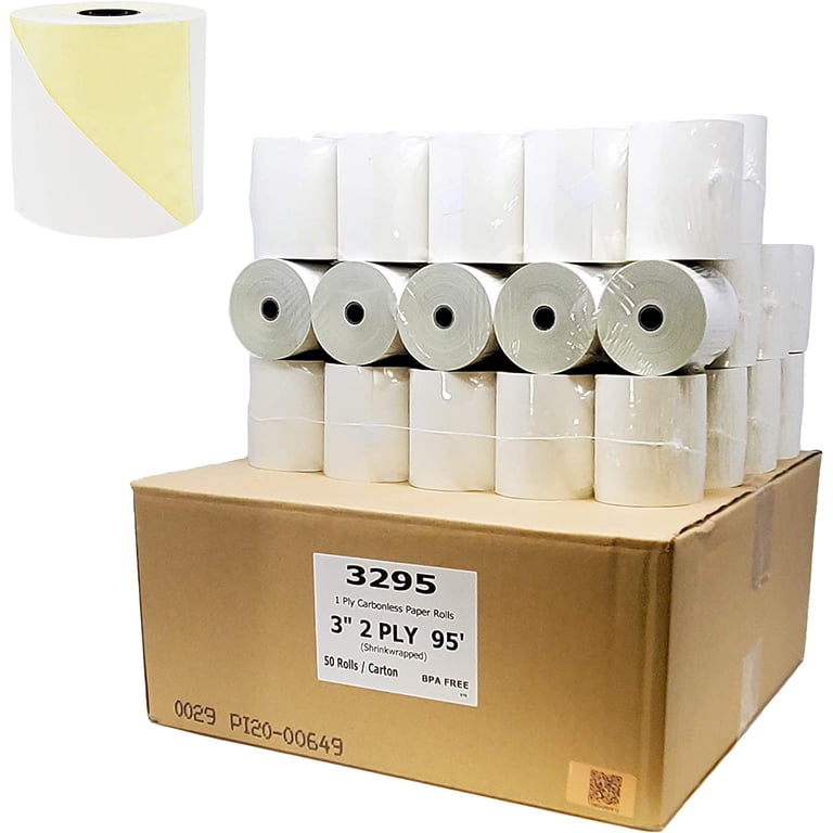 3" X 95' Carbonless Kitchen Printer Paper Rolls - 2-Ply White/Canary, 50 Rolls Per Case 2 thumbnail image