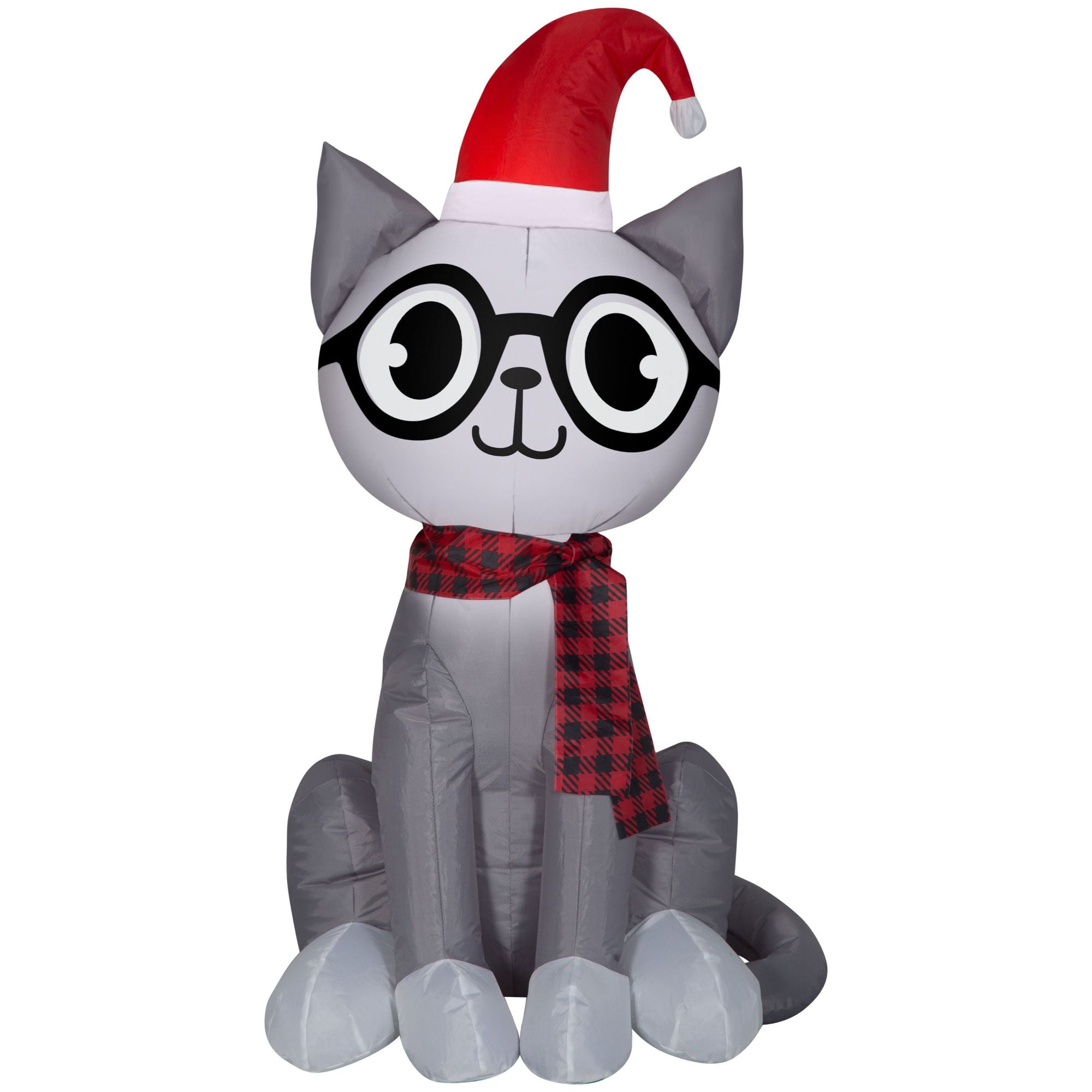 BuySeasons 42" Gray and Red Nerdy Cat Inflatable Airblown Christmas Yard Decor